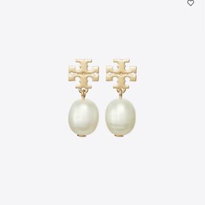 Tory Burch Gold and Cream Pearl Earrings